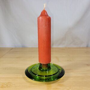Candle Holder, Round Green Glass 4-1/2 Inch Diameter #106
